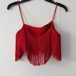 Forever 21 Vibrant Red Fringe Crop Top
